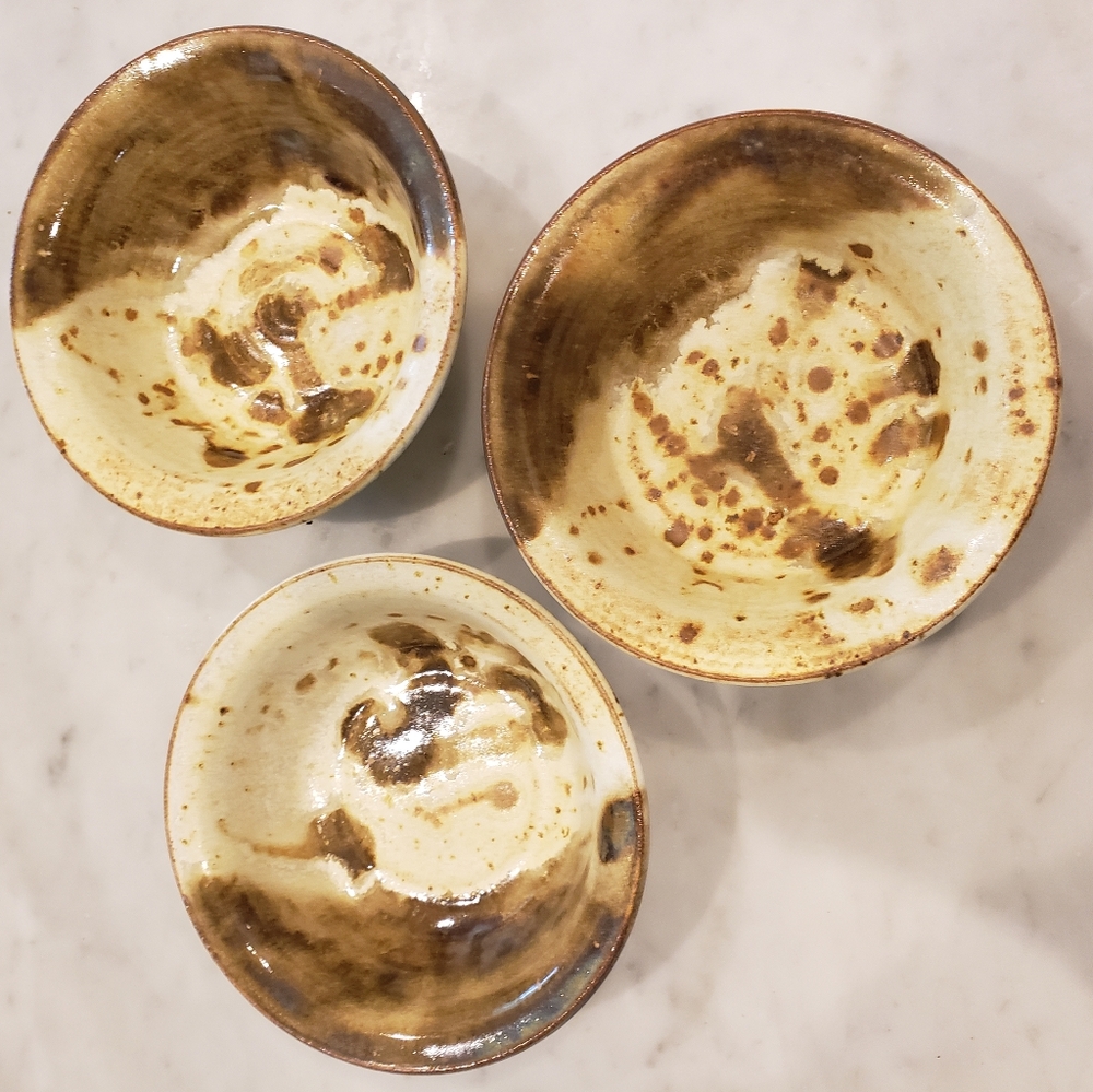 Set Of 3 Art Pottery Cereal Bowls